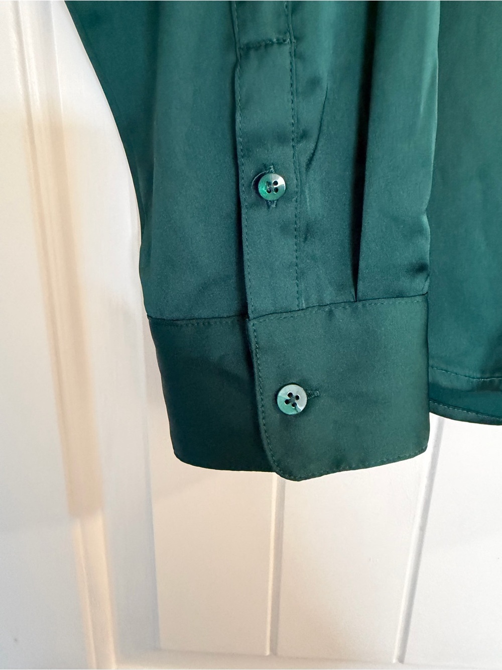 Emerald Green Silky Button-Front Blouse - Picture 4 of 8